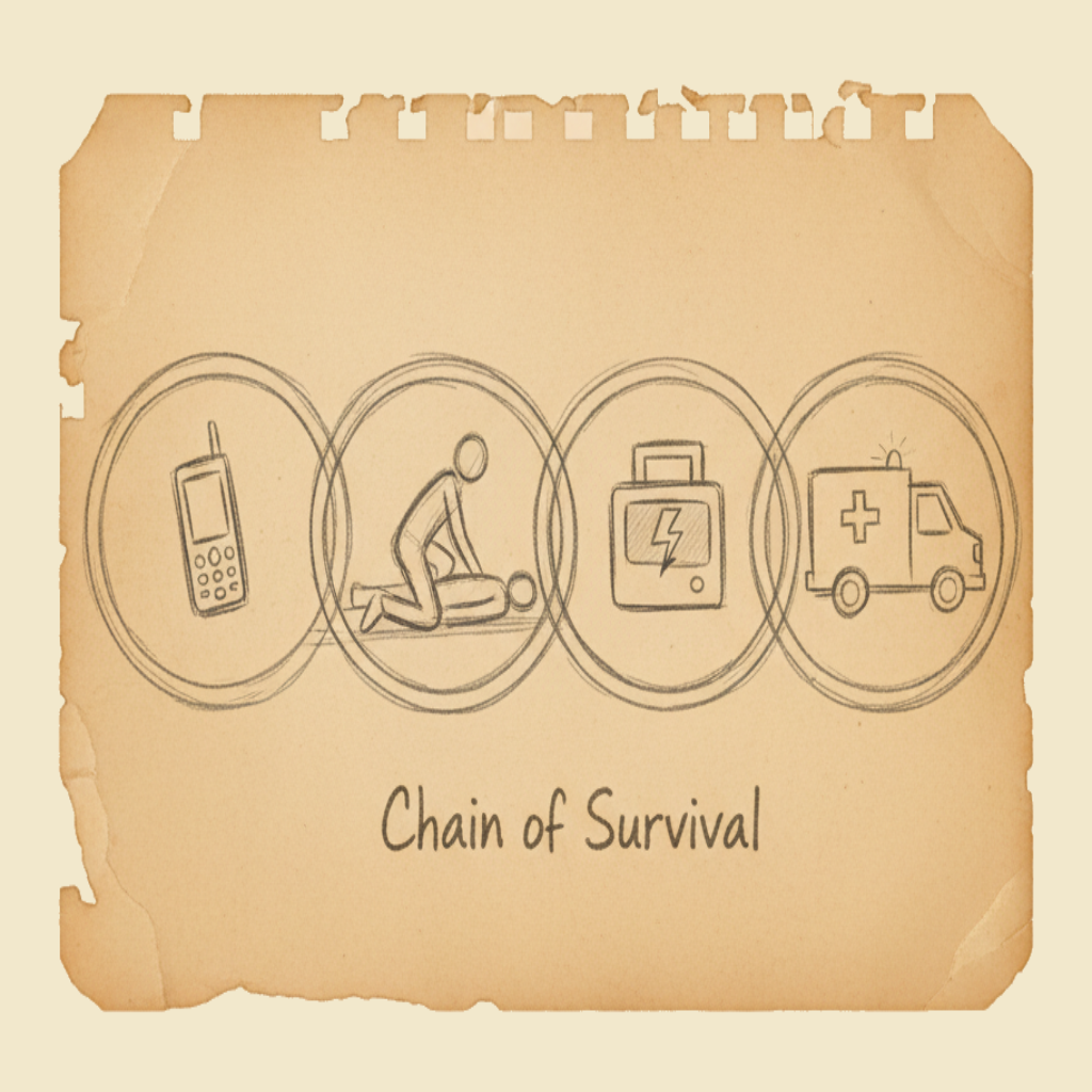 Field sketch: The chain of survival — four links and a casualty