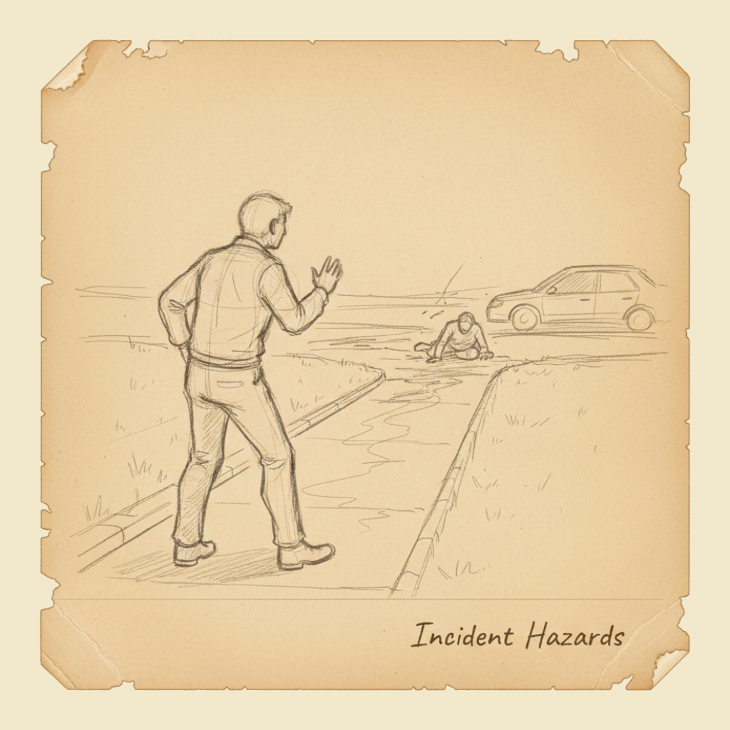 Field sketch: Incident hazards and risk minimisation — looking before you leap