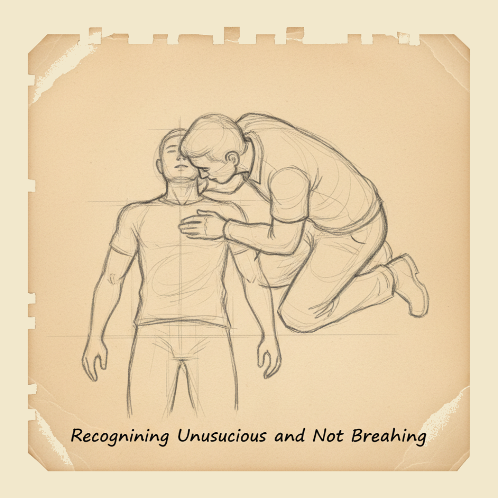 Field sketch: Recognising unconscious and not breathing