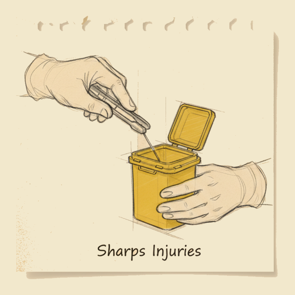 Field sketch: Sharps injuries — needlestick, blood exposure, and what to do in the next ten minutes